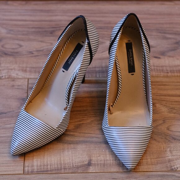 Zara Basic Collection: Black & White Stripe Heels - Picture 4 of 5